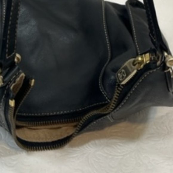VTG Liz Claiborne Black Soft Leather Stitched Mini HOBO Handbag 10.5"x 8" - Picture 10 of 11